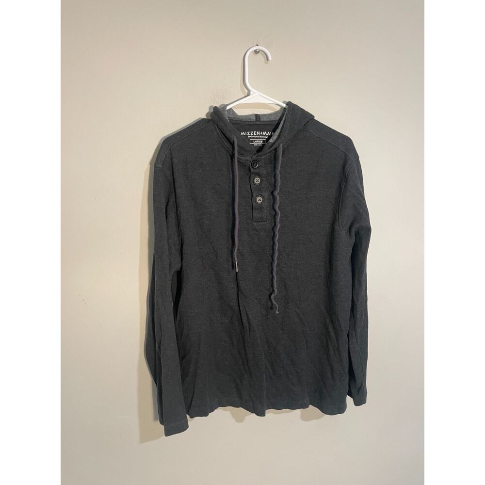 Mizzen+Main Henley Hoodie Men's XL Pullover Fairway‎ Charcoal Heather Gray